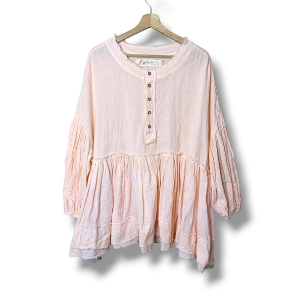 Free People Keeping It Cool Pullover Peach Beachy Oversized Gauzy Size M - Picture 2 of 10